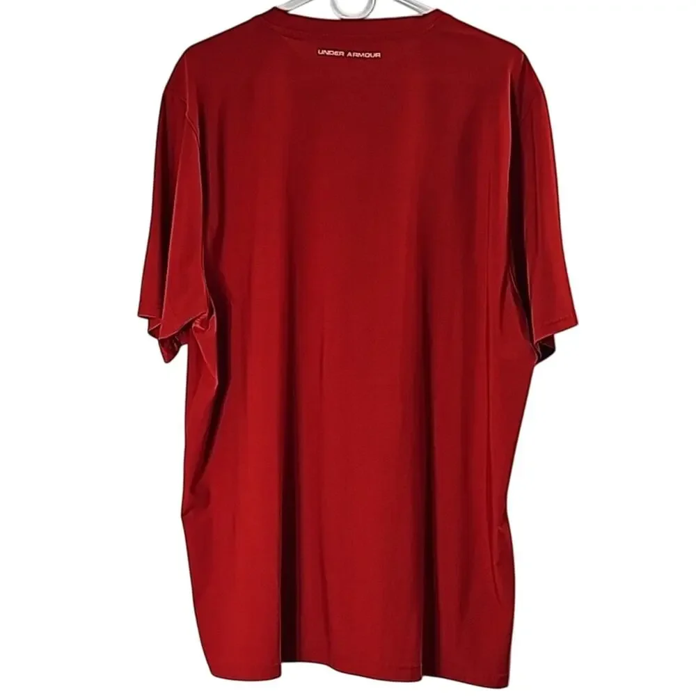 Under Armour Heatgear Mens Sz XL Red Short Sleeve Layering Workout Tee Shirt